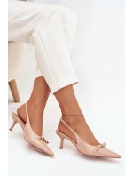 Lakované lodičky na jehlovém podpatku s mašličkou Nude Olvena