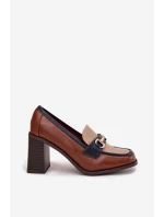 Dámské polobotky na podpatku s rytím a zlatým detailem béžovo-hnědé Novella