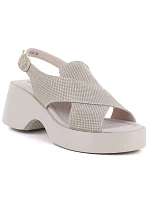 Dámské kožené sandály na platformě béžové S.Barski 7005