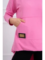 Dámská prodloužená mikina s kapucí 9116 Růžová - K-Fashion Dámská prodloužená mikina s kapucí 9116 Růžová - K-Fashion