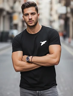 Pánské bavlněné tričko s potiskem ptáků černé FashionStreet NX0183R