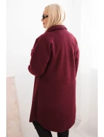 Dámský kabát Plus Size s vlnou na knoflíky s kapsami a límcem švestkový Dámský kabát Plus Size s vlnou na knoflíky s kapsami a límcem švestkový