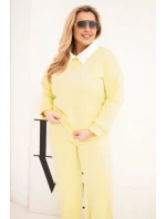 Komplet dámský masełko Plus Size se širokými nohavicemi a límečkem žlutý Komplet dámský masełko Plus Size se širokými nohavicemi a límečkem žlutý