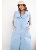 Dámská prošívaná dlouhá vesta s kapsami a stojáčkem modrá