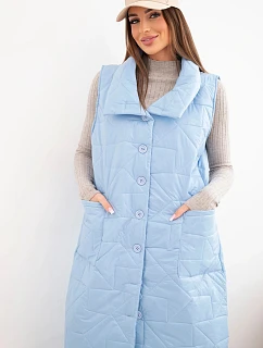 Dámská prošívaná dlouhá vesta s kapsami a stojáčkem modrá