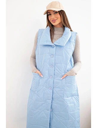 Dámská prošívaná dlouhá vesta s kapsami a stojáčkem modrá