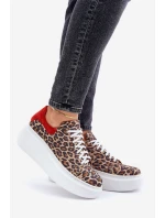Kožené sneakerky na platformě s leopardím vzorem Zazoo 3346 hnědo-červené