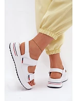 Kožené dámské sandály na platformě na suchý zip bílé Jemela