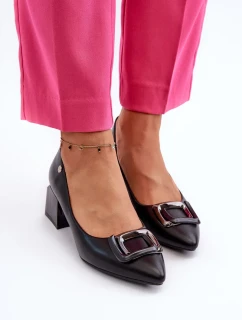 Lodičky na blokovém podpatku se zdobením, Eko kůže, Černá Sarala