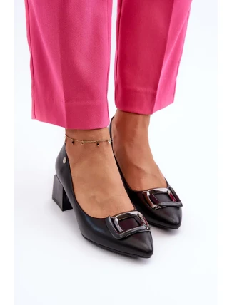 Lodičky na blokovém podpatku se zdobením, Eko kůže, Černá Sarala Lodičky na blokovém podpatku se zdobením, Eko kůže, Černá Sarala