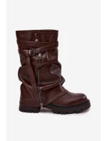 Dámské kozačky s ohrnutou holenicí do poloviny lýtka Darisa – čokoládové