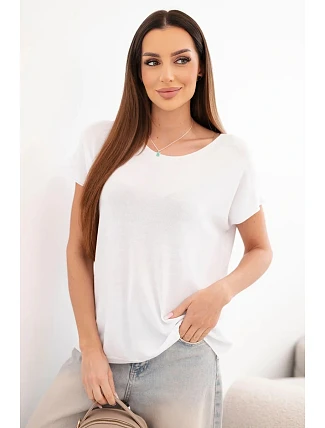 Dámská viskózová oversize halenka s krátkým rukávem a kulatým výstřihem bílá Dámská viskózová oversize halenka s krátkým rukávem a kulatým výstřihem bílá