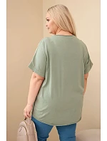 Dámská bavlněná halenka Plus Size s vyšívanými květinami khaki Dámská bavlněná halenka Plus Size s vyšívanými květinami khaki