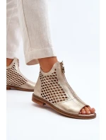 Kožené Prokreslené Sandály Na Zip Zlaté Zazoo 977/L Kožené Prokreslené Sandály Na Zip Zlaté Zazoo 977/L