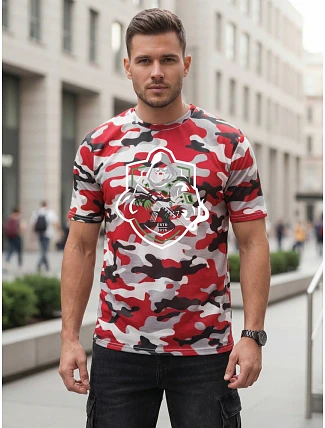 Klasické pánské tričko v kamuflážovém vzoru s červeno-bílým potiskem FashionStreet NX2003R Klasické pánské tričko v kamuflážovém vzoru s červeno-bílým potiskem FashionStreet NX2003R