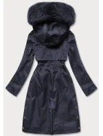 Tmavě modrá dámská zimní bunda s podšívkou z mechovité kožešiny (b537-3) Tmavě modrá dámská zimní bunda s podšívkou z mechovité kožešiny (b537-3)