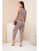 Dámský elegantní komplet s vestou na knoflíky a kalhotami mocca