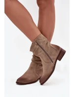 Dámské kotníkové boty na nízkém podpatku s mačkáním zateplené khaki Gracia