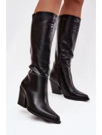 Dámské kozačky na jehlovém podpatku s vyhříváním černé Katelle