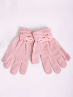 Yoclub Dívčí pětiprsté rukavice s mašlí RED-0010G-AA5B-002 Pink