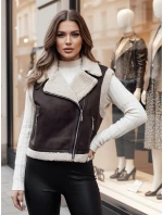 Dámská semišová vesta s ovčí kůží WOOLZIP hnědá FashionStreet TY4746z