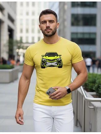 Pánské tričko s potiskem auta žluté FashionStreet NX5015R