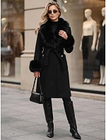 Dámský kabát s odnímatelným kožešinovým límcem, černý, FashionStreet TY6074 Dámský kabát s odnímatelným kožešinovým límcem, černý, FashionStreet TY6074