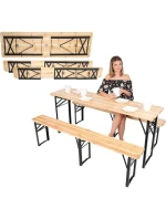 PIKNIKOVÝ BAROVÝ SET DŘEVĚNÝ STŮL A 2 LAVICE