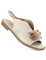 Dámské kožené ploché sandály s krystaly zlaté S.Barski 61-6004