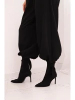 Dámské kalhoty s širokou nohavicí a zavazováním dole černé