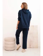 Komplet dámský máslový mikina s kapucí a kalhoty s páskem modrý