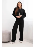 Dámská souprava z viskózy s řetízkem a široké kalhoty černý