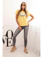 Dámská bavlněná halenka s ozdobným potiskem ESL žlutá