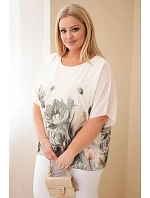 Dámská halenka Plus Size s květinovým potiskem a volným rukávem khaki Dámská halenka Plus Size s květinovým potiskem a volným rukávem khaki