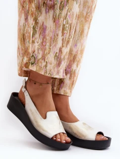 Dámské kožené sandály na tlusté podrážce zlatý potřený Zazoo 2893