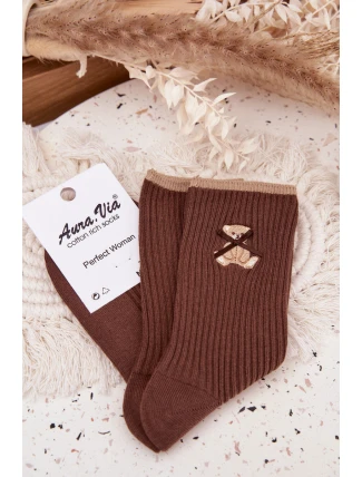 Bavlněné ponožky pruhované s čokoládovým medvídkem