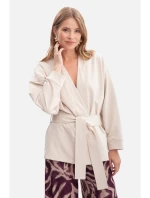 B297 Pletené sako bez límce s otevřeným předním dílem - pískové