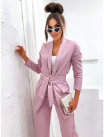 Dámský komplet v pudrově růžové barvě - volné sako a široké kalhoty (8167)