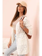 Dámský háčkovaný kardigan s kapsami ecru Dámský háčkovaný kardigan s kapsami ecru