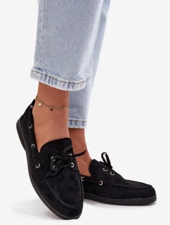 Dámské polobotky mokasíny se šněrováním Calivra – černé
