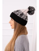 Dámská čepice s bambulí Abigail K326 béžová+černá Dámská čepice s bambulí Abigail K326 béžová+černá