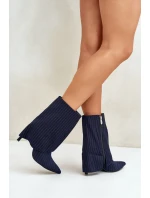 Dámské boty s pruhy na jehlách s ohrnutým svrškem a špičatými špičkami tmavě modré Naritua