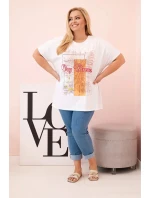 Dámská bavlněná halenka Plus Size s potiskem „Day Dream“ bílá + oranžová