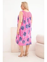 Dámské šaty Plus Size z viskózy s květinami s krajkovým výstřihem růžová