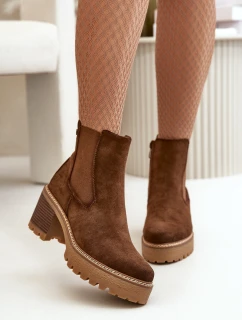 Dámské Zateplené Botky Na Podpatku Eko Semišové Hnědé Irissinae