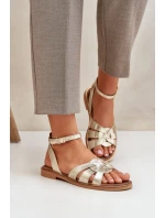 Dámské kožené sandály na plochém podpatku Zazoo 3688 zlaté