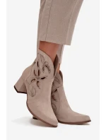 Semišové perforované dámské kotníčkové boty na podpatku Zazoo 3647 Cappuccino