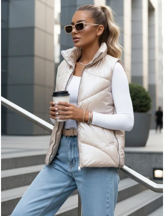 Dámská prošívaná vesta se stojáčkem béžová FashionStreet TY3476