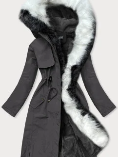 Dlouhá dámská bavlněná zimní bunda parka v grafitové barvě (wm268)