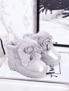 Dívčí Sněhové Teple Boty S Kožešinou Stříbrné Aurora